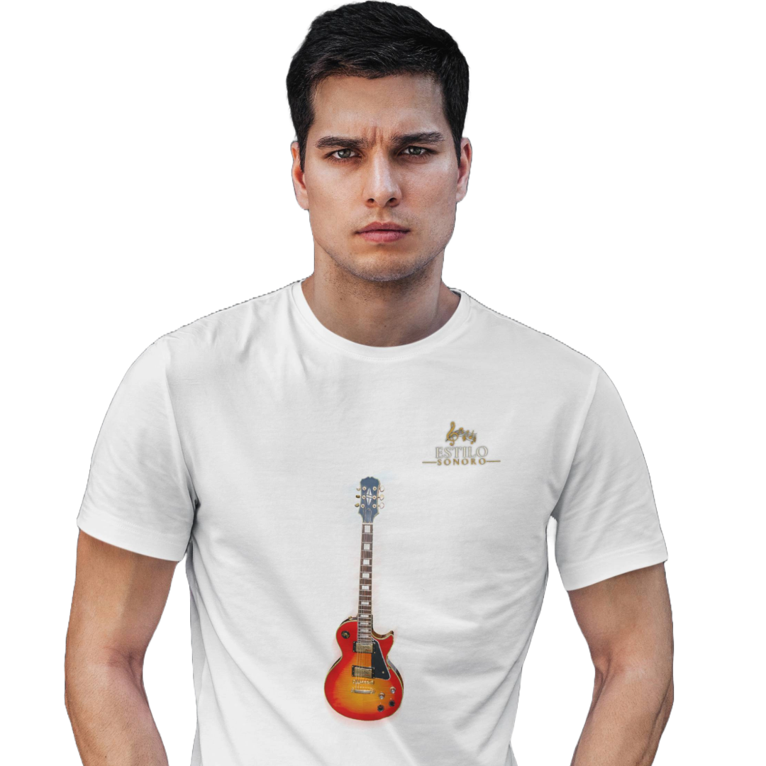 Camiseta Premium Masculina Algodão Pima Estampada Musical Guitarra - Estilo Sonoro