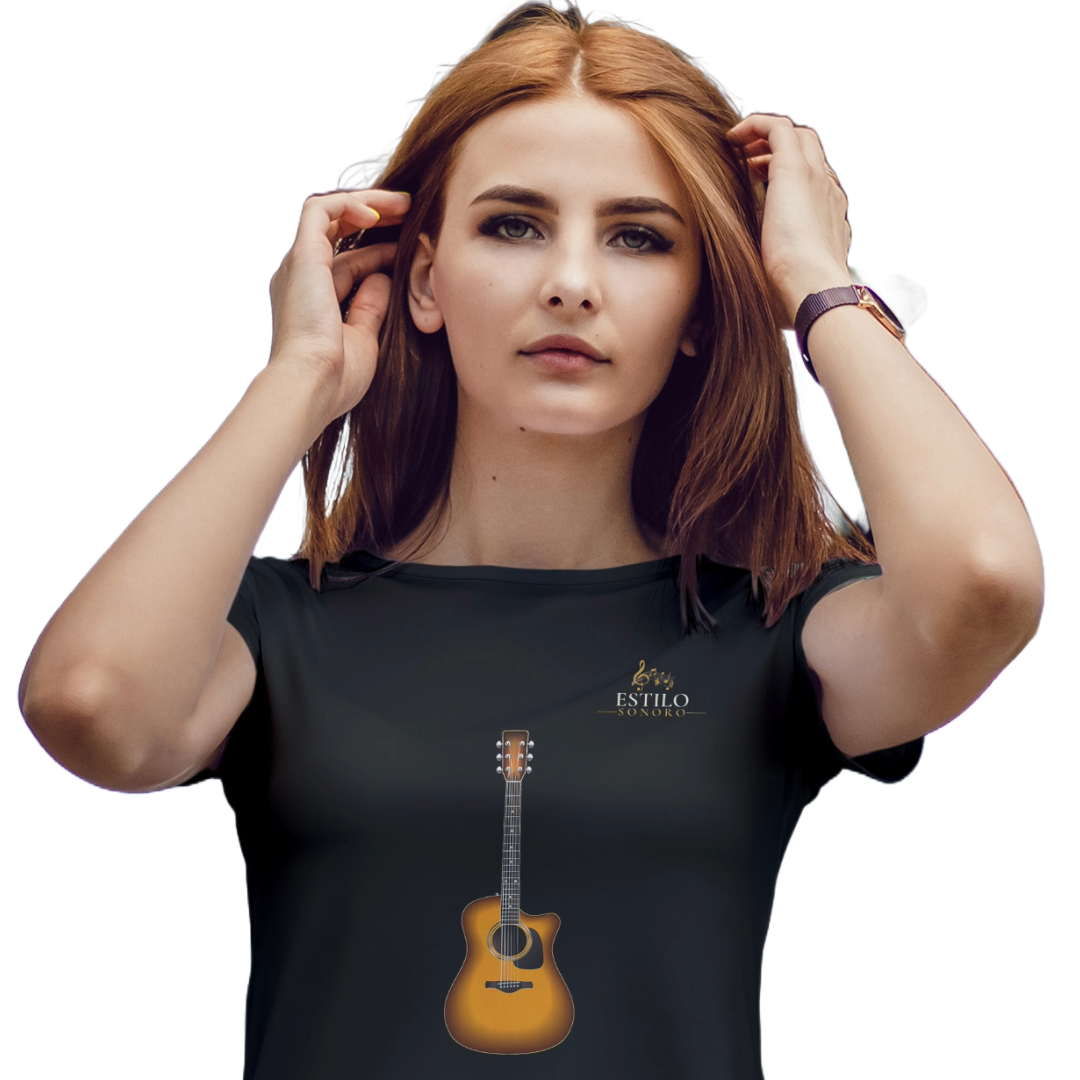 Camiseta Premium Feminina Algodão Pima Estampada Musical Violão - Estilo Sonoro