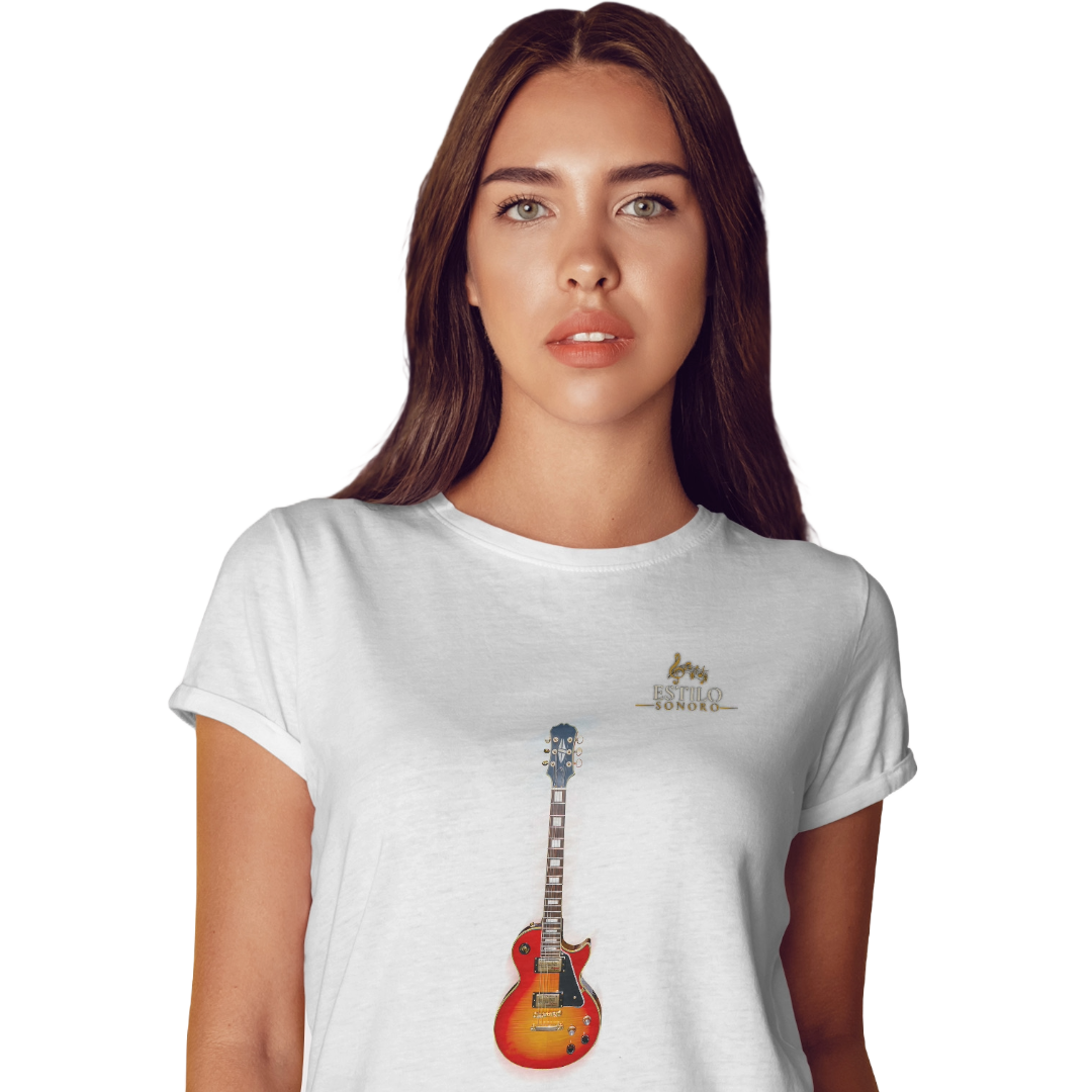 Camiseta Premium Feminina Algodão Pima Estampada Musical Guitarra - Estilo Sonoro