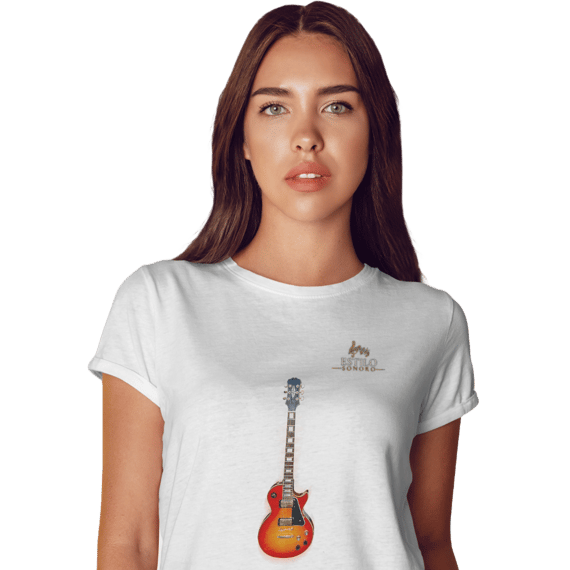 Camiseta Premium Feminina Algodão Pima Estampada Musical Guitarra - Estilo Sonoro