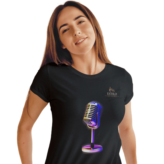 Camiseta Premium Feminina Algodão Pima Estampada Musical Microfone - Estilo Sonoro