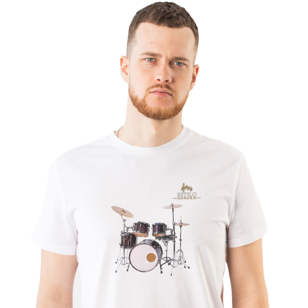 Camiseta Premium Masculina Algodão Pima Estampada Musical Bateria - Estilo Sonoro Nome do produto: Camiseta Premium Masculina Algodão Pima Estampada Musical Bateria - Estilo Sonoro