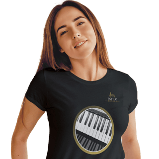 Nome do produtoCamiseta Premium Feminina Algodão Pima Estampada Musical Piano - Estilo Sonoro