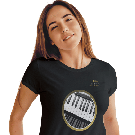 Camiseta Premium Feminina Algodão Pima Estampada Musical Piano - Estilo Sonoro