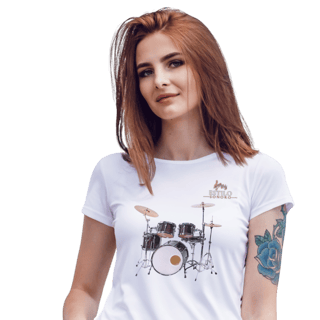 Camiseta Premium Feminina Algodão Pima Estampada Musical Bateria - Estilo Sonoro