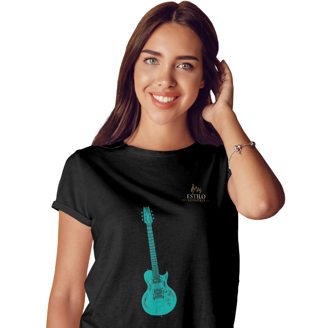 Camiseta Premium Feminina Algodão Pima Estampada Musical Guitarra - Estilo Sonoro