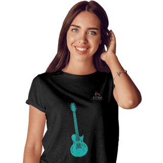 Camiseta Premium Feminina Algodão Pima Estampada Musical Guitarra - Estilo Sonoro