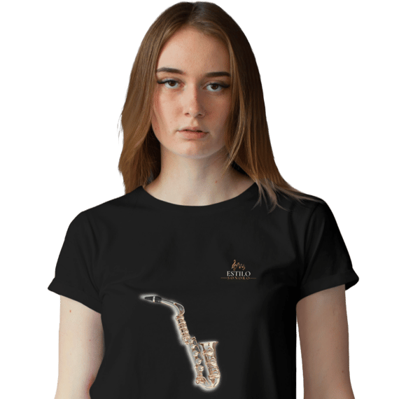 Camiseta Premium Feminina Algodão Pima Estampada Musical Saxofone - Estilo Sonoro