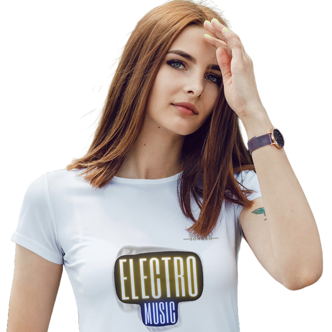 Camiseta Premium Feminina Algodão Pima Estampada Musical Electro Music - Estilo Sonoro