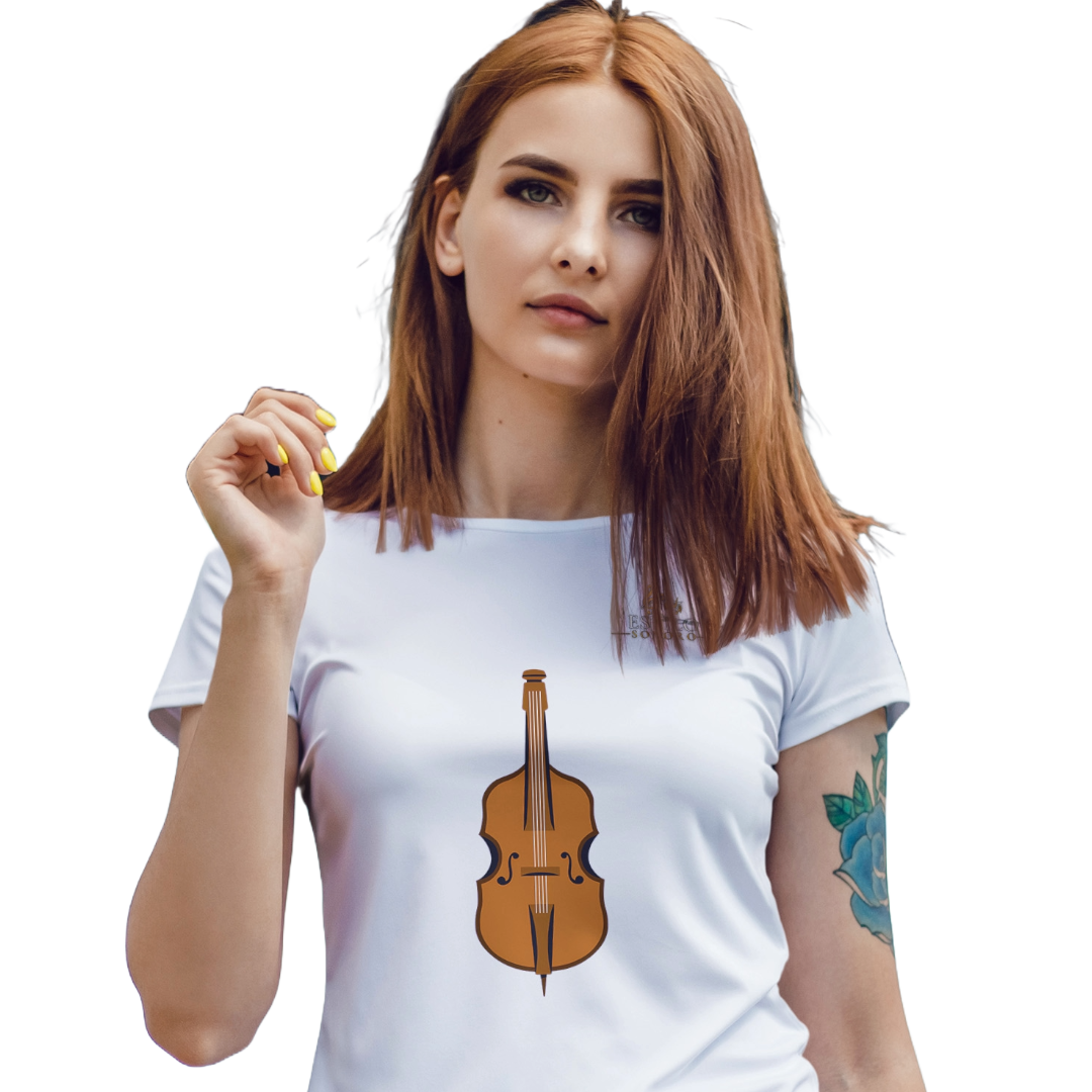 Camiseta Premium Feminina Baby Long Algodão Pima Estampada Musical Violoncelo - Estilo Sonoro Nome do produto: Camiseta Premium Feminina Baby Long Algodão Pima Estampada Musical Violoncelo - Estilo Sonoro