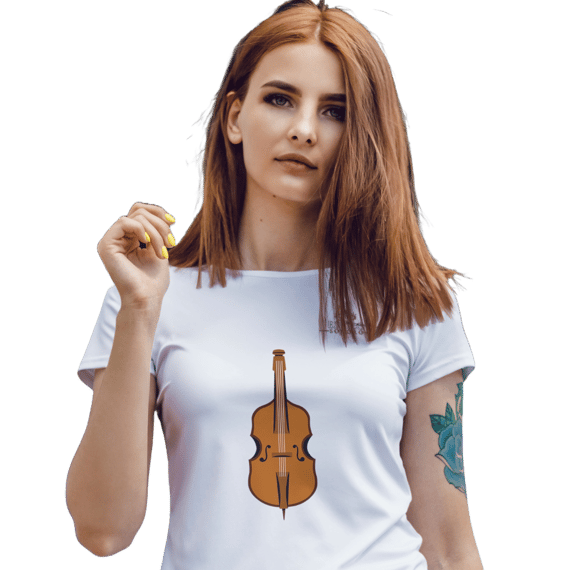 Camiseta Premium Feminina Baby Long Algodão Pima Estampada Musical Violoncelo - Estilo Sonoro