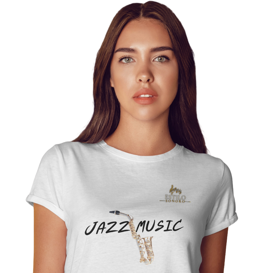Camiseta Premium Feminina Algodão Pima Estampada Musical Jazz Music - Estilo Sonoro