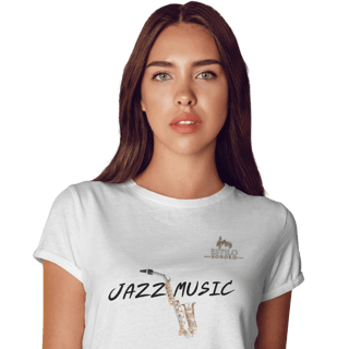 Camiseta Premium Feminina Algodão Pima Estampada Musical Jazz Music - Estilo Sonoro