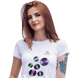 Camiseta Premium Feminina Algodão Pima Estampada Musical Disco de Vinil - Estilo Sonoro