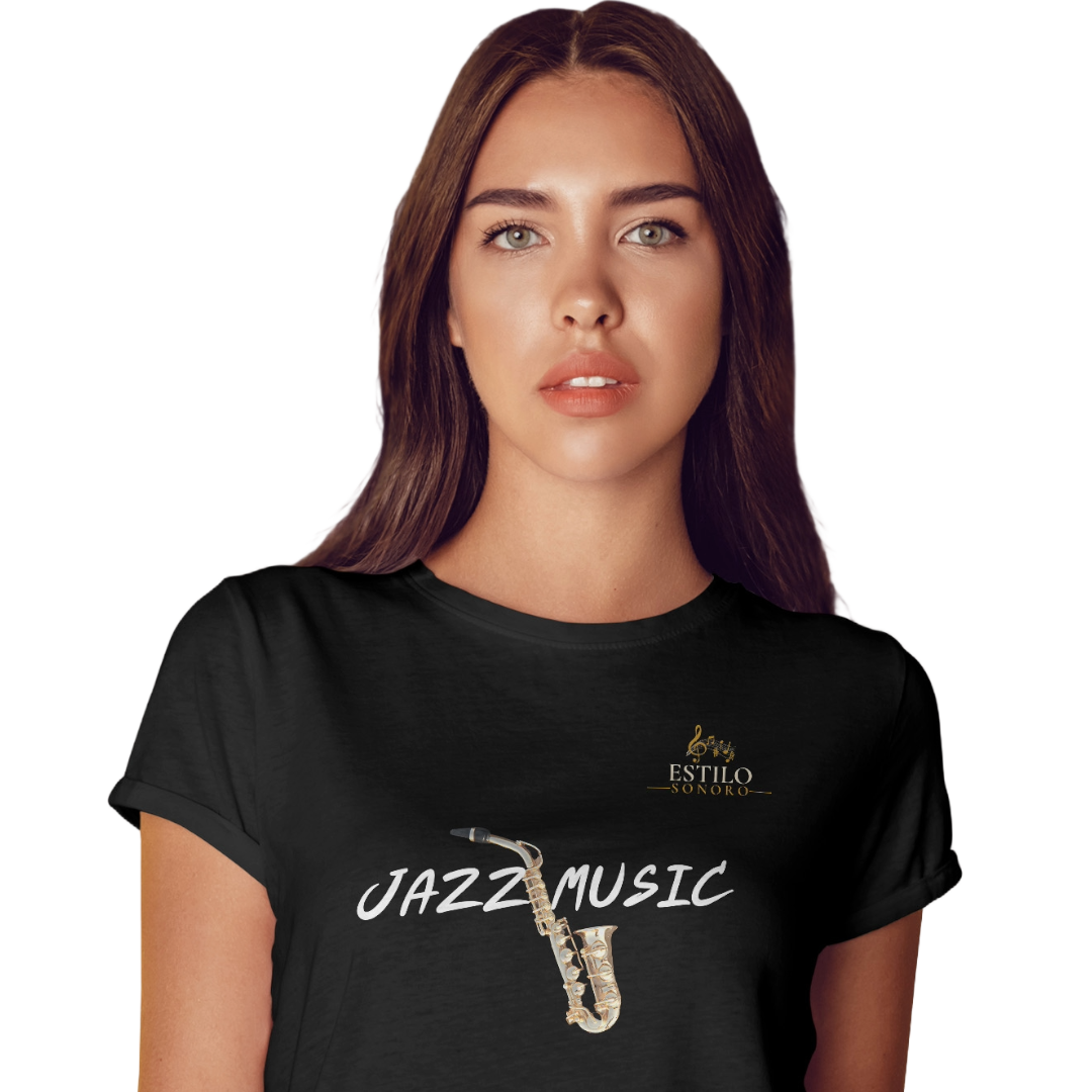 Camiseta Premium Feminina Algodão Pima Estampada Musical Jazz Music - Estilo Sonoro