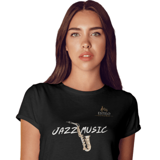 Camiseta Premium Feminina Algodão Pima Estampada Musical Jazz Music - Estilo Sonoro