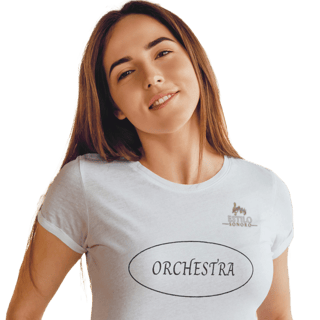Camiseta Premium Feminina Algodão Pima Estampada Musical Orquestra - Estilo Sonoro