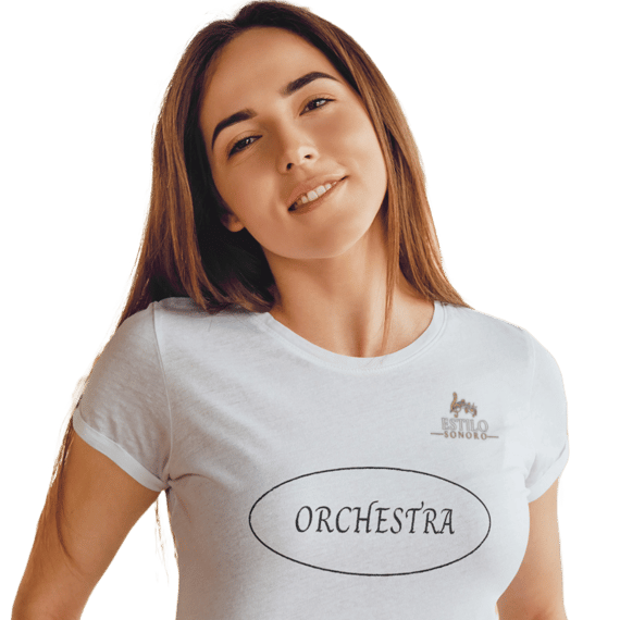 Camiseta Premium Feminina Algodão Pima Estampada Musical Orquestra - Estilo Sonoro