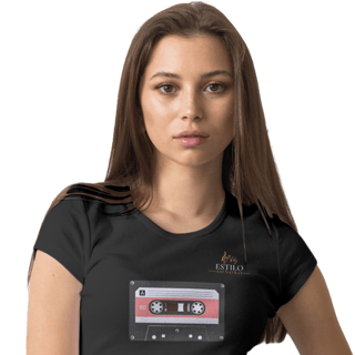 Camiseta Premium Feminina Algodão Pima Estampada Musical Fita Cassete - Estilo Sonoro