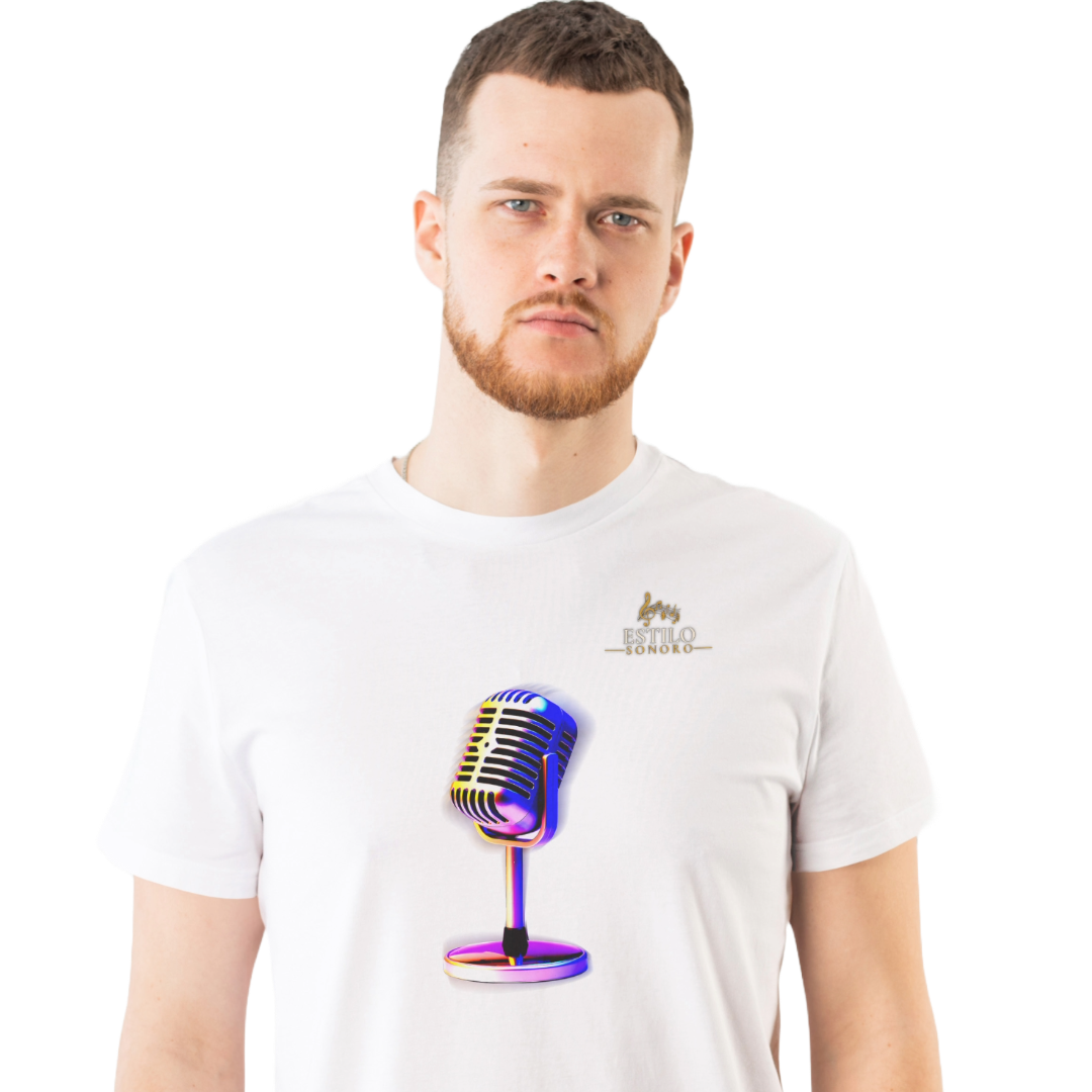 Camiseta Premium Masculina Algodão Pima Estampada Musical Microfone - Estilo Sonoro