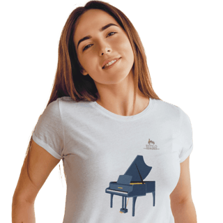 Camiseta Premium Feminina Algodão Pima Estampada Musical Piano - Estilo Sonoro
