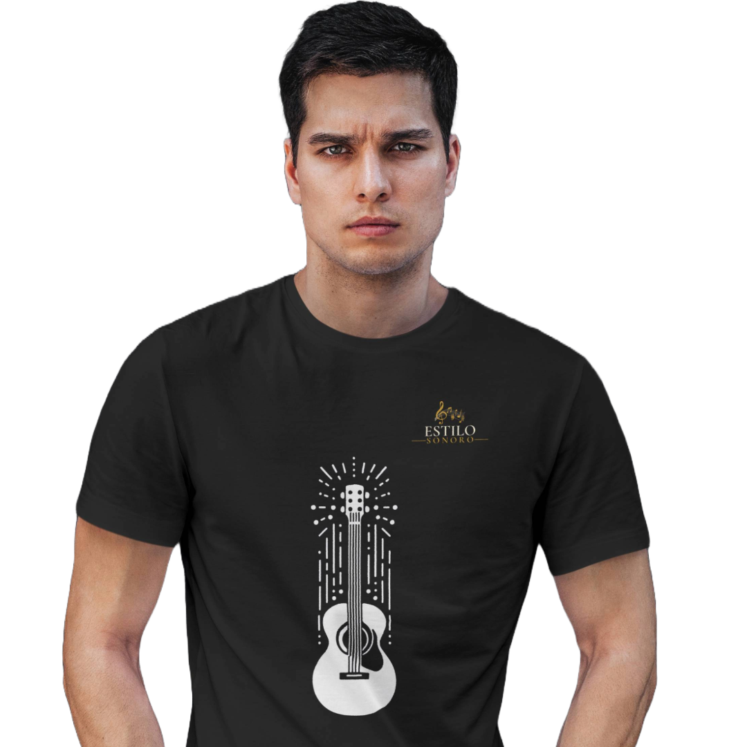 Nome do produto: Camiseta Premium Masculina Algodão Pima Estampada Musical Violão - Estilo Sonoro