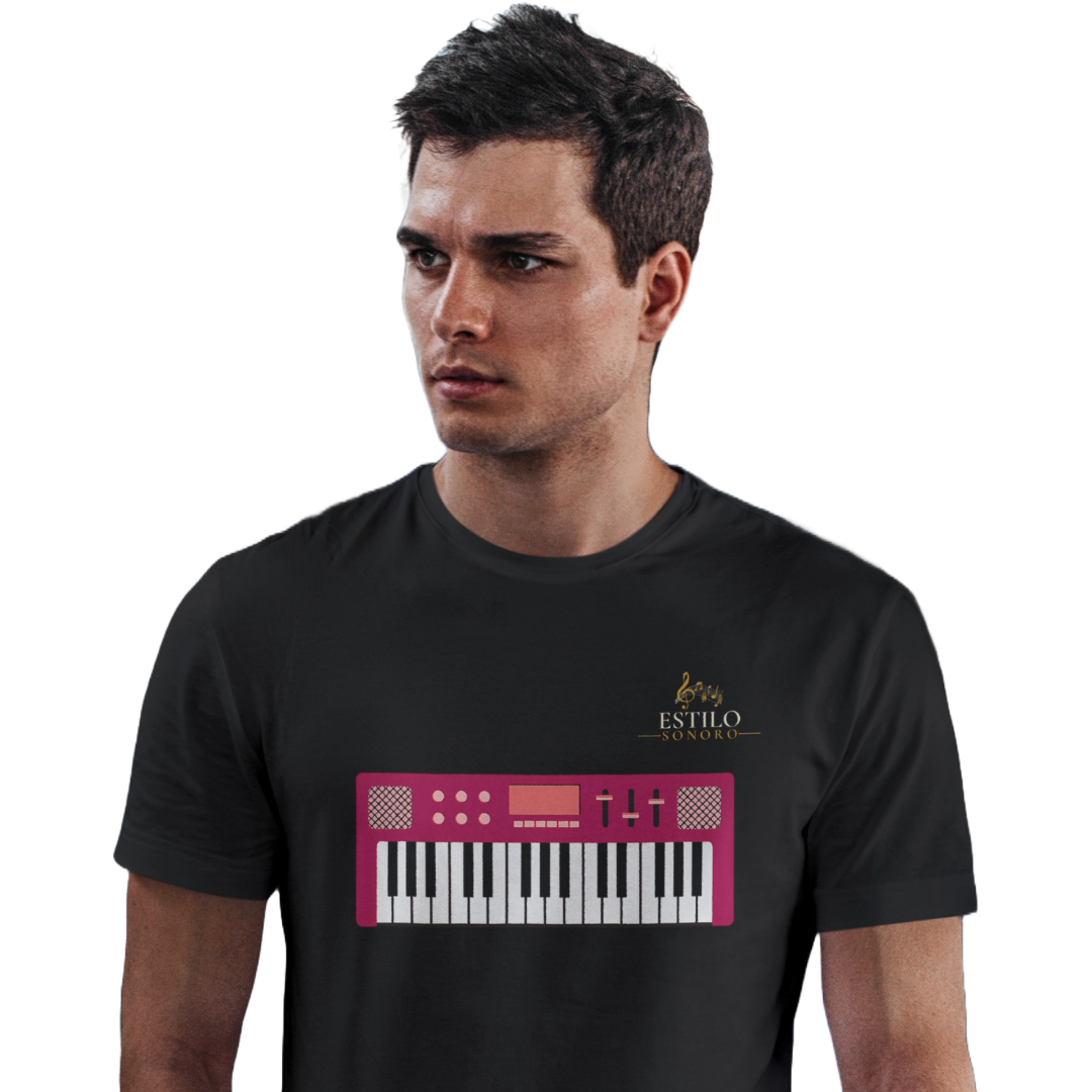 Camiseta Premium Masculina Algodão Pima Estampada Musical Teclado - Estilo Sonoro Nome do produto: Camiseta Premium Masculina Algodão Pima Estampada Musical Teclado - Estilo Sonoro