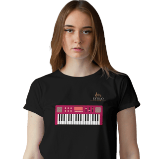 Camiseta Premium Feminina Algodão Pima Estampada Musical Teclado - Estilo Sonoro