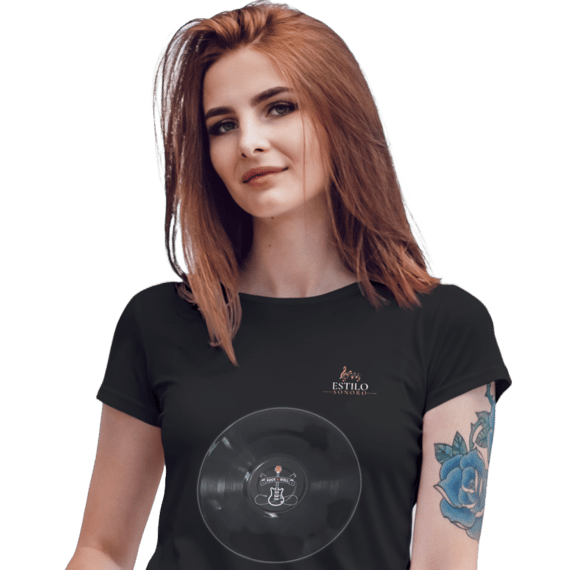 Camiseta Premium Feminina Algodão Pima Estampada Musical Disco de Vinil - Estilo Sonoro