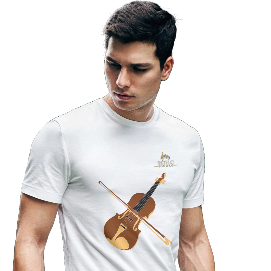 Camiseta Premium Masculina Algodão Pima Estampada Musical Violino - Estilo Sonoro Nome do produto: Camiseta Premium Masculina Algodão Pima Estampada Musical Violino - Estilo Sonoro