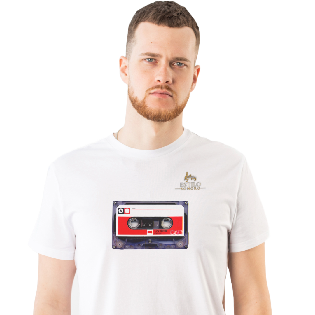 Camiseta Premium Masculina Algodão Pima Estampada Musical Fita Cassete - Estilo Sonoro