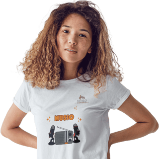 Camiseta Premium Feminina Algodão Pima Estampada Musical Rádio - Estilo Sonoro