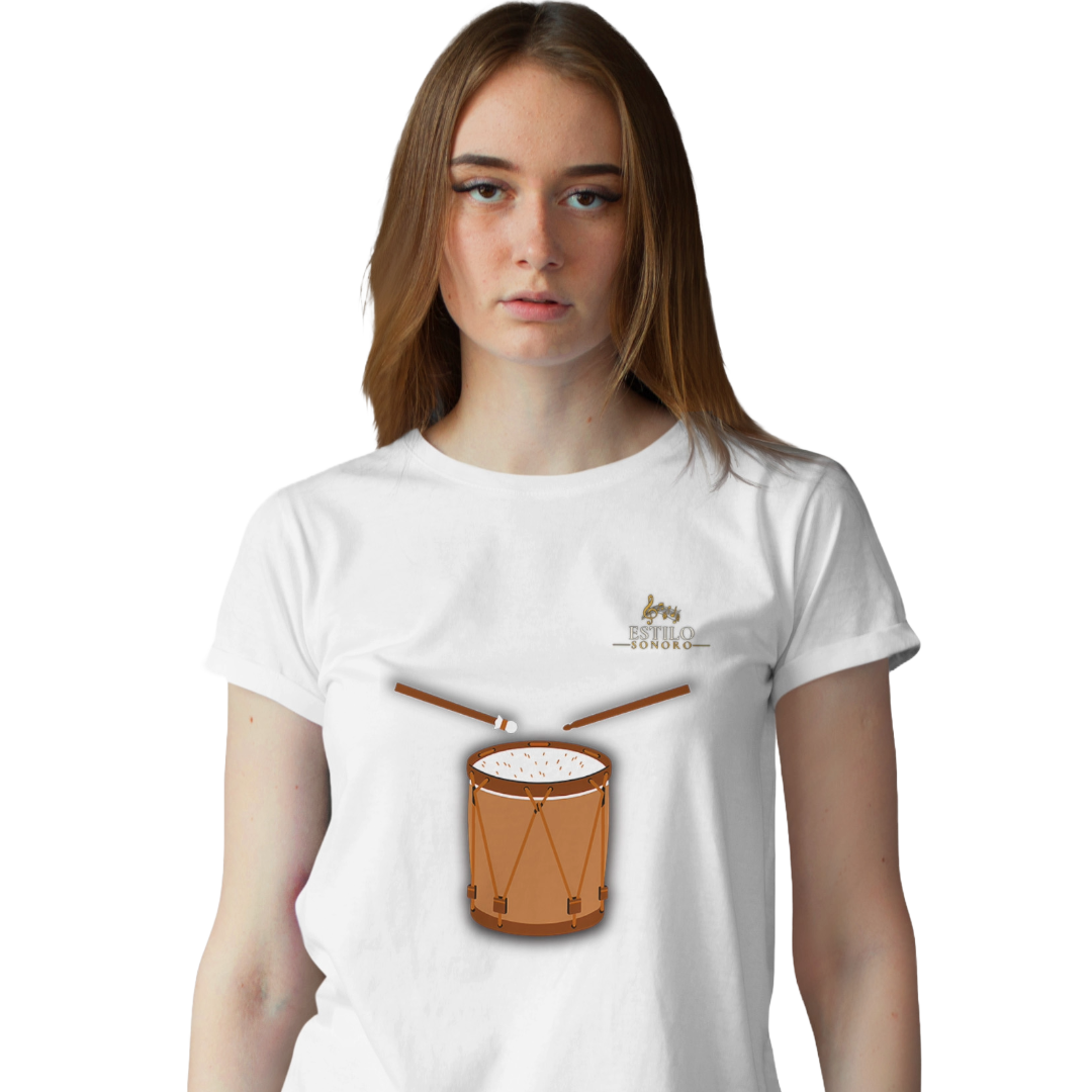 Camiseta Premium Feminina Algodão Pima Estampada Musical Surdo - Estilo Sonoro