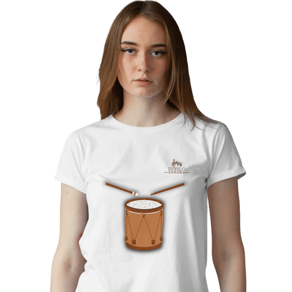 Camiseta Premium Feminina Algodão Pima Estampada Musical Surdo - Estilo Sonoro