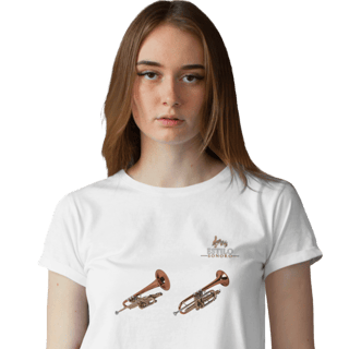 Camiseta Premium Feminina Algodão Pima Estampada Musical Trompete - Estilo Sonoro
