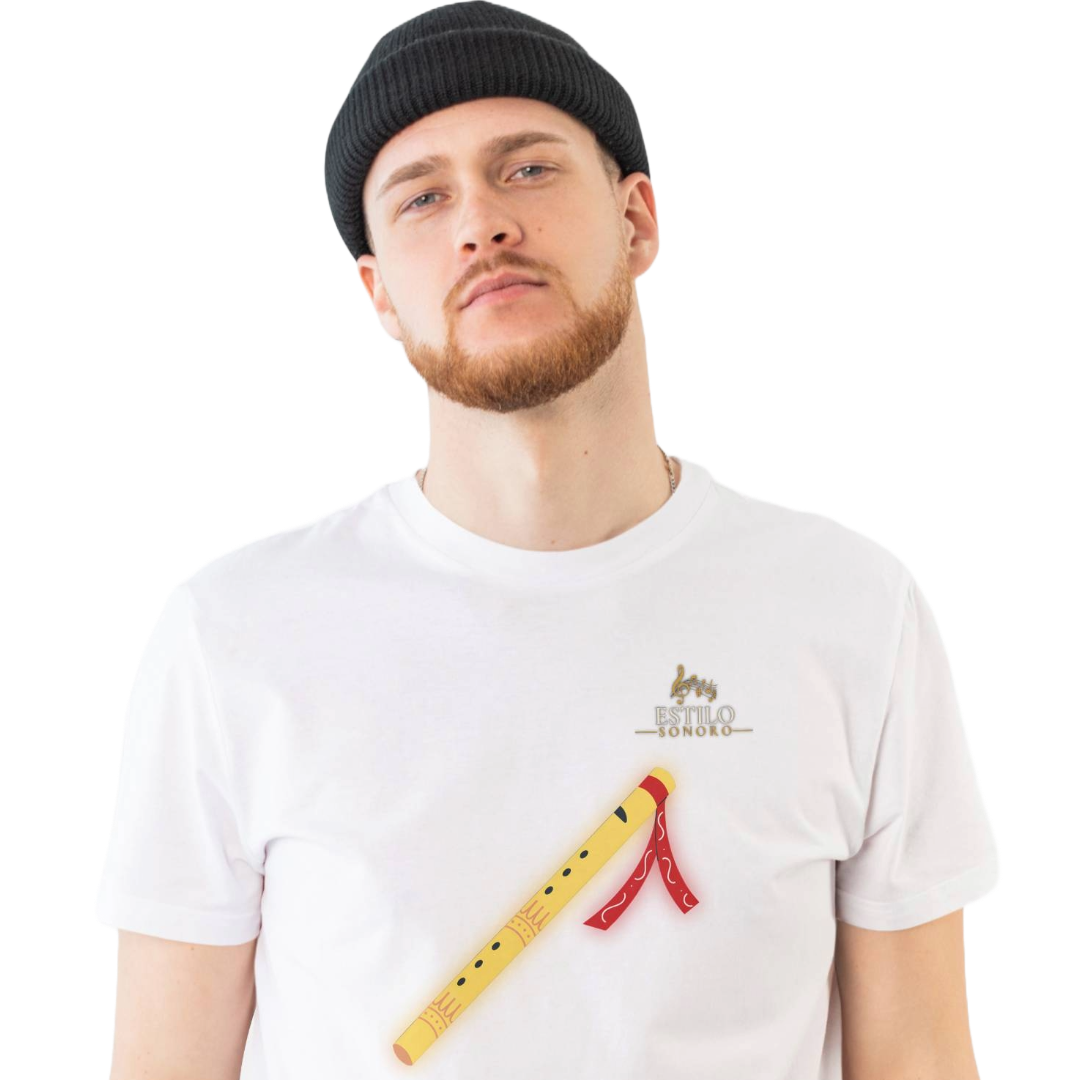 Nome do produto: Camiseta Premium Masculina Algodão Pima Estampada Musical Flauta - Estilo Sonoro
