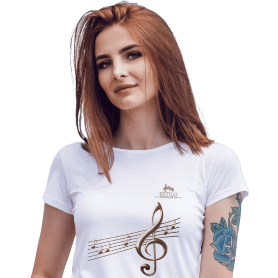 Camiseta Premium Feminina Algodão Pima Estampada Musical Clave sol - Estilo Sonoro