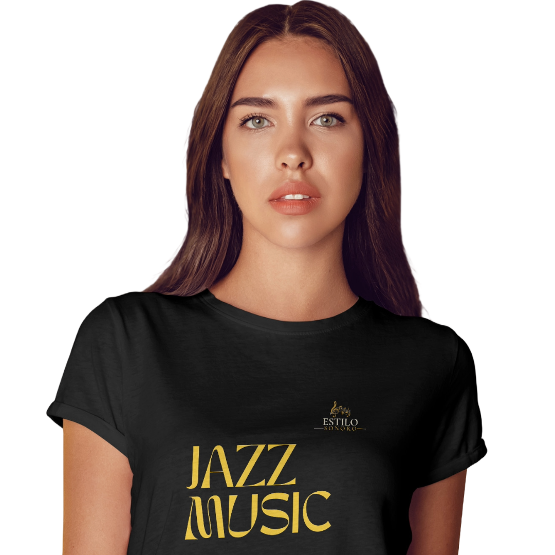 Camiseta Premium Feminina Algodão Pima Estampada Musical Jazz Music - Estilo Sonoro