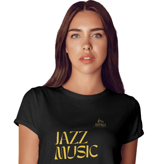 Camiseta Premium Feminina Algodão Pima Estampada Musical Jazz Music - Estilo Sonoro