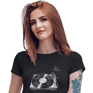 Camiseta Premium Feminina Algodão Pima Estampada Musical Disco de Vinil - Estilo Sonoro