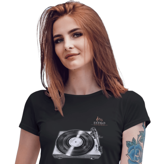 Camiseta Premium Feminina Algodão Pima Estampada Musical Disco de Vinil - Estilo Sonoro