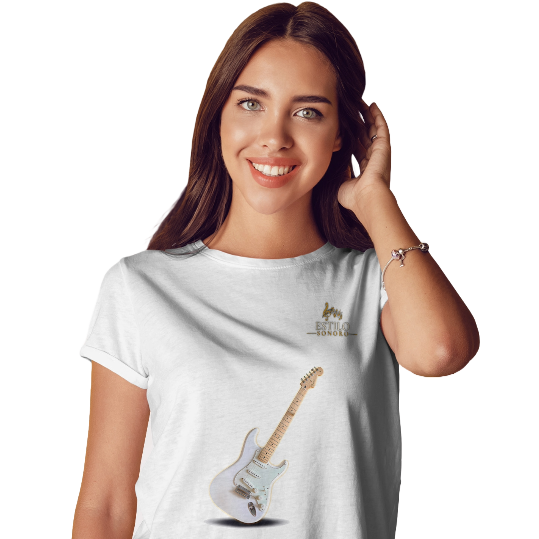 Camiseta Premium Feminina Algodão Pima Estampada Musical Guitarra - Estilo Sonoro