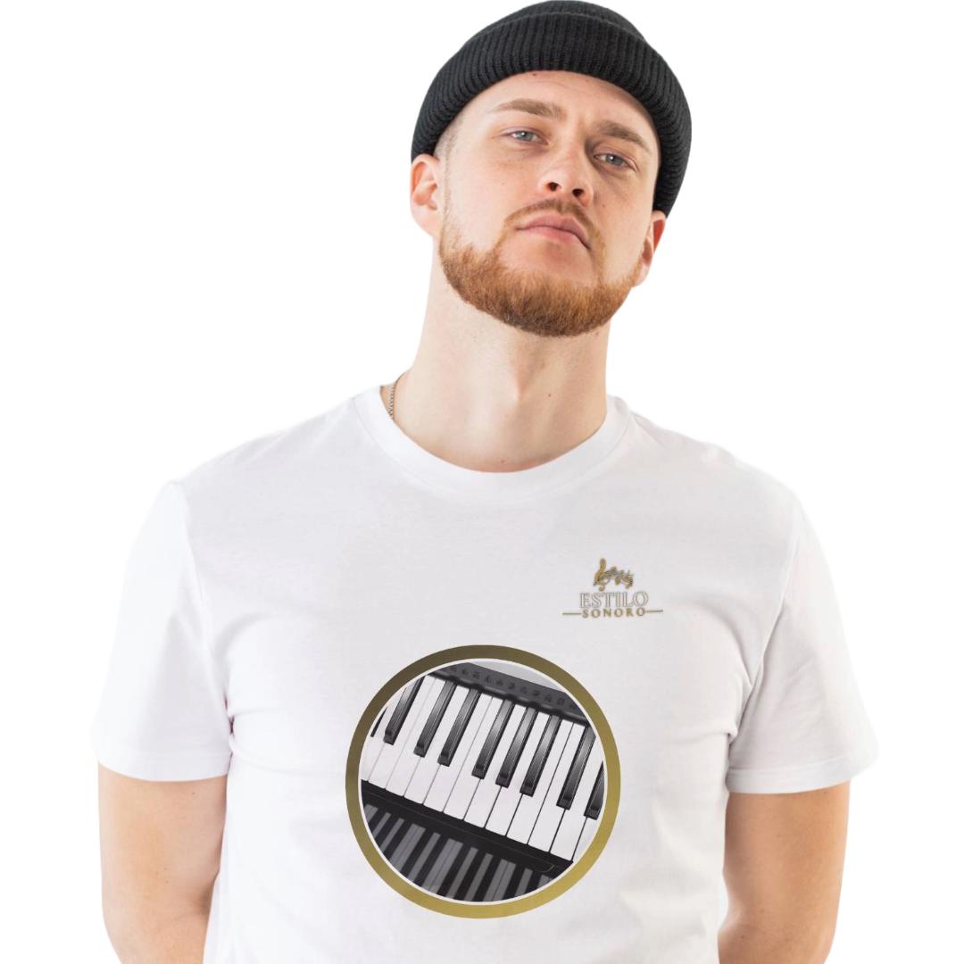 Camiseta Premium Masculina Algodão Pima Estampada Musical Piano - Estilo Sonoro Nome do produto: Camiseta Premium Masculina Algodão Pima Estampada Musical Piano - Estilo Sonoro