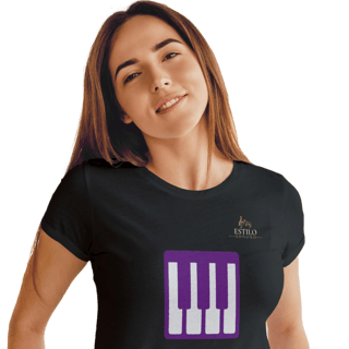 Camiseta Premium Feminina Algodão Pima Estampada Musical Piano - Estilo Sonoro