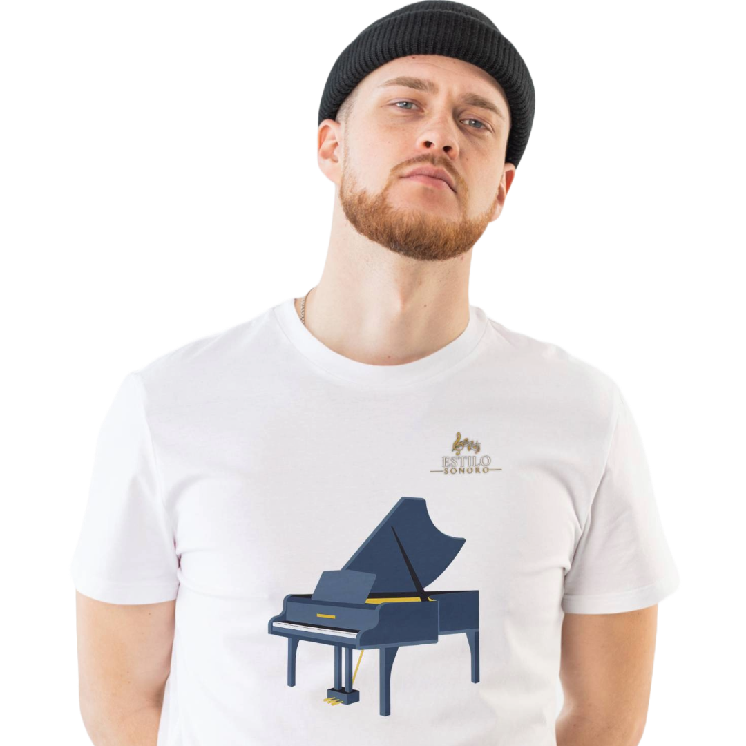 Camiseta Premium Masculina Algodão Pima Estampada Musical Piano - Estilo Sonoro
