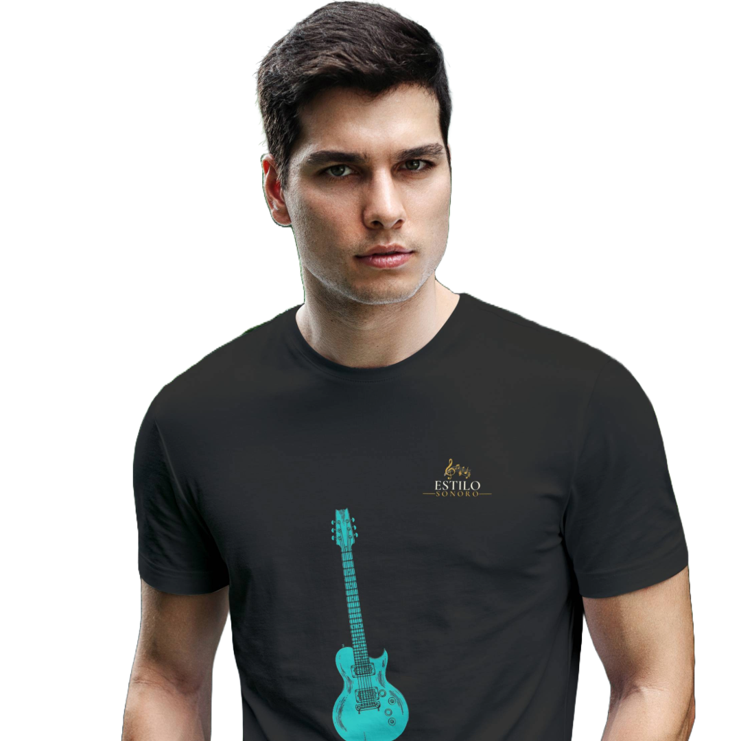 Camiseta Premium Masculina Algodão Pima Estampada Musical Guitarra - Estilo Sonoro