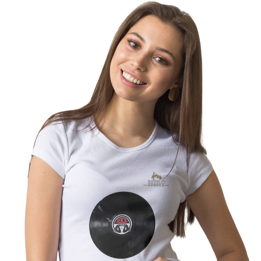 Camiseta Premium Feminina Algodão Pima Estampada Musical Disco de Vinil - Estilo Sonoro