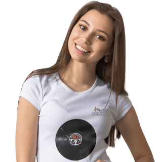 Camiseta Premium Feminina Algodão Pima Estampada Musical Disco de Vinil - Estilo Sonoro