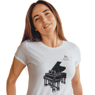 Camiseta Premium Feminina Algodão Pima Estampada Musical Piano - Estilo Sonoro