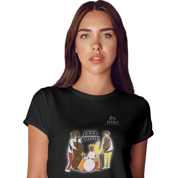 Camiseta Premium Feminina Algodão Pima Estampada Musical Jazz Music - Estilo Sonoro